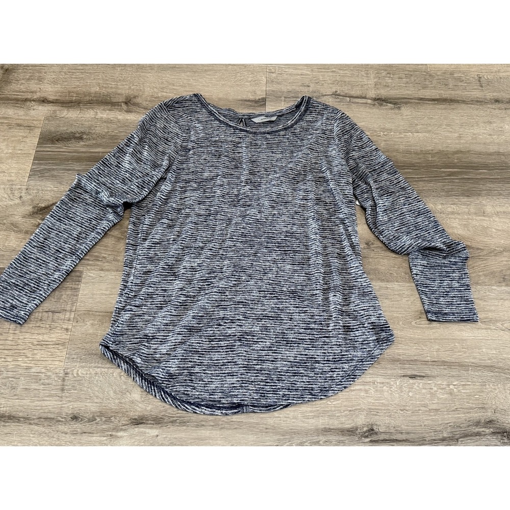 Athleta Cutout Breezy Top Medium Navy White Space Dye Long Sleeve 623389